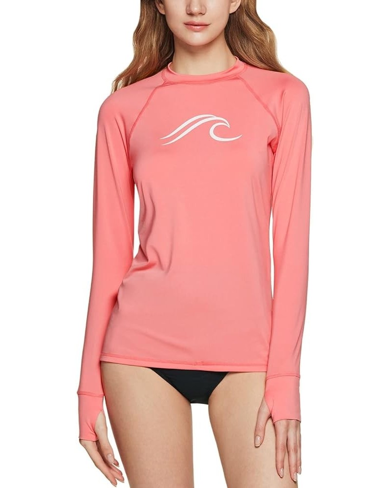 Women's UPF 50+ Rash Guard, Long Sleeve Surfing Swimsuit Top, UV/SPF Water Beach Swim Shirts Thumb Hole Coral $14.20 Swimsuits