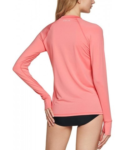 Women's UPF 50+ Rash Guard, Long Sleeve Surfing Swimsuit Top, UV/SPF Water Beach Swim Shirts Thumb Hole Coral $14.20 Swimsuits