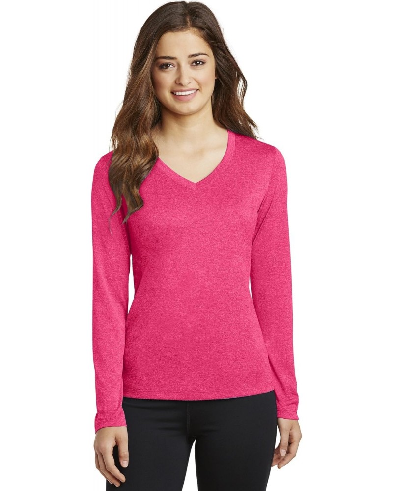 Sport Tek LST360LS Ladies Long Sleeve Heather Contender V Neck Tee, Pink Raspberry Heather, Small $8.15 Activewear