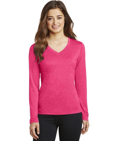 Sport Tek LST360LS Ladies Long Sleeve Heather Contender V Neck Tee, Pink Raspberry Heather, Small $8.15 Activewear