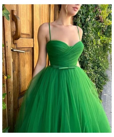 Spaghetti Straps Tulle Prom Dress for Women 2023 Tea Length Teens Formal Evening Party Dress with Pockets YO034 Rose Red $31....