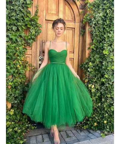 Spaghetti Straps Tulle Prom Dress for Women 2023 Tea Length Teens Formal Evening Party Dress with Pockets YO034 Rose Red $31....