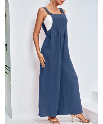 Women's Summer Baggy Wide Leg Cotton Linen Overalls Spaghtti Straps Jumpsuit with Pockets Dusty Blue $21.19 Overalls