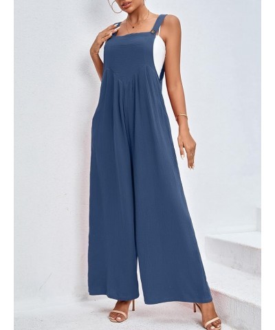 Women's Summer Baggy Wide Leg Cotton Linen Overalls Spaghtti Straps Jumpsuit with Pockets Dusty Blue $21.19 Overalls