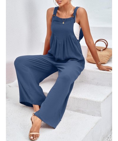 Women's Summer Baggy Wide Leg Cotton Linen Overalls Spaghtti Straps Jumpsuit with Pockets Dusty Blue $21.19 Overalls