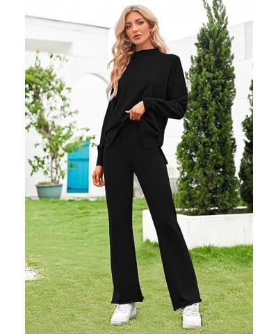 Women's 2 Piece Lounge Sets Pullover Sweater and Wide Leg Pants Tracksuit Outfits Black $27.68 Activewear