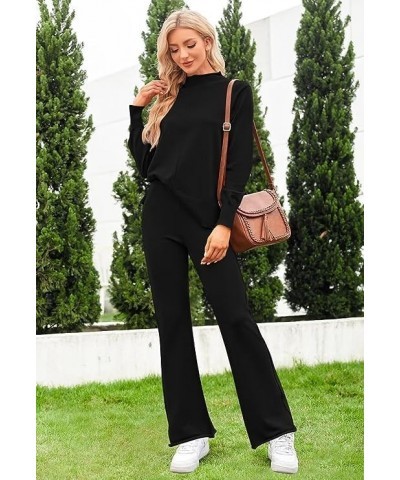 Women's 2 Piece Lounge Sets Pullover Sweater and Wide Leg Pants Tracksuit Outfits Black $27.68 Activewear