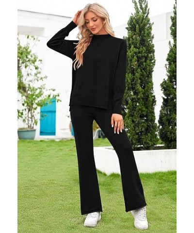 Women's 2 Piece Lounge Sets Pullover Sweater and Wide Leg Pants Tracksuit Outfits Black $27.68 Activewear