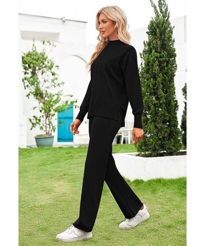 Women's 2 Piece Lounge Sets Pullover Sweater and Wide Leg Pants Tracksuit Outfits Black $27.68 Activewear