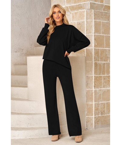 Women's 2 Piece Lounge Sets Pullover Sweater and Wide Leg Pants Tracksuit Outfits Black $27.68 Activewear