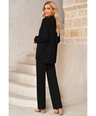 Women's 2 Piece Lounge Sets Pullover Sweater and Wide Leg Pants Tracksuit Outfits Black $27.68 Activewear