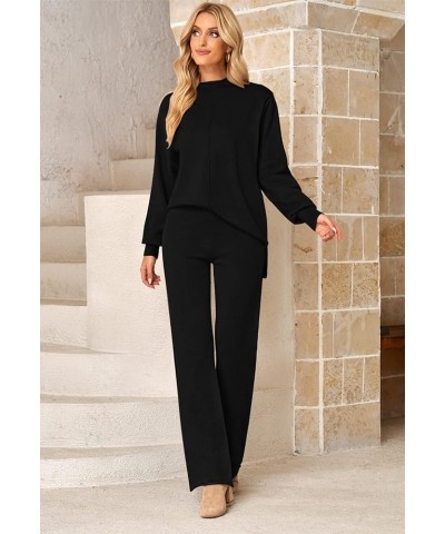 Women's 2 Piece Lounge Sets Pullover Sweater and Wide Leg Pants Tracksuit Outfits Black $27.68 Activewear