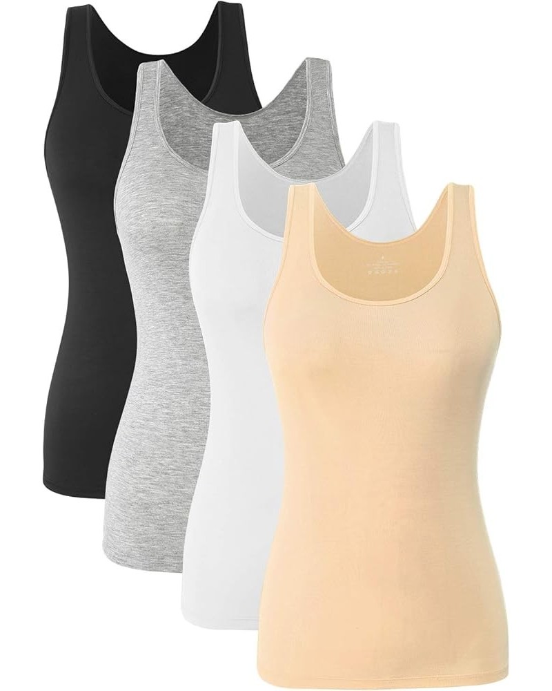 Basic Tank Tops for Women Undershirts Tanks Top Lightweight Camis Tank Tops 4-Pack Black/Gray/White/Apricot $18.55 Tanks