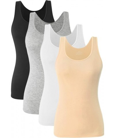 Basic Tank Tops for Women Undershirts Tanks Top Lightweight Camis Tank Tops 4-Pack Black/Gray/White/Apricot $18.55 Tanks