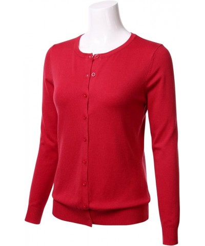 Women's Button Down Crew Neck Long Sleeve Soft Knit Cardigan Sweater (S-3X) Fsw001_red $14.76 Sweaters