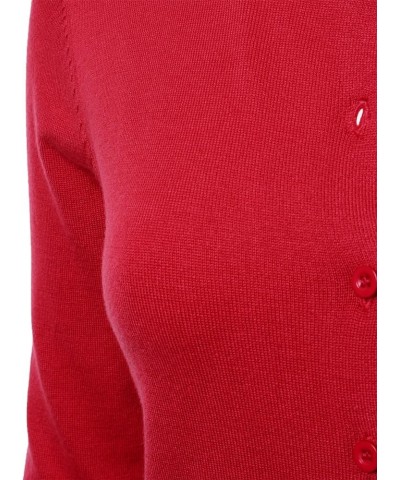 Women's Button Down Crew Neck Long Sleeve Soft Knit Cardigan Sweater (S-3X) Fsw001_red $14.76 Sweaters