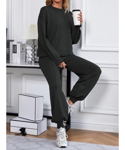 Two Piece Sweater Set for Women Long Sleeve Outfits Crew Neck Pullover Top with Sweatpants Knit Jogger Set Black $33.05 Activ...