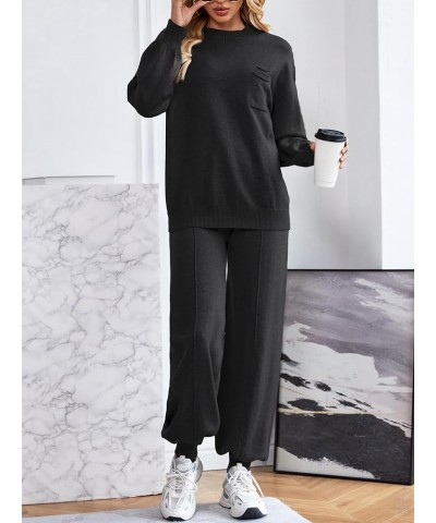 Two Piece Sweater Set for Women Long Sleeve Outfits Crew Neck Pullover Top with Sweatpants Knit Jogger Set Black $33.05 Activ...