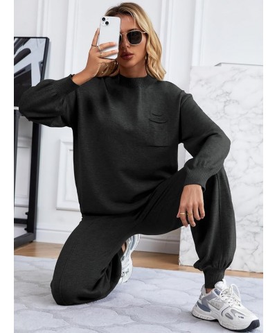 Two Piece Sweater Set for Women Long Sleeve Outfits Crew Neck Pullover Top with Sweatpants Knit Jogger Set Black $33.05 Activ...