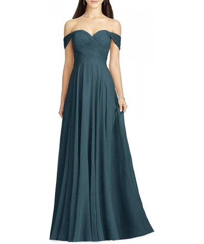 Women's Bridesmaid Dresses for Wedding Party Off Shoulder Evening Prom Dress Long Chiffon Formal Dress Teal $26.00 Dresses