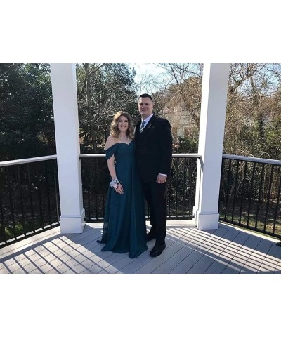 Women's Bridesmaid Dresses for Wedding Party Off Shoulder Evening Prom Dress Long Chiffon Formal Dress Teal $26.00 Dresses