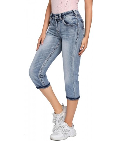 Women's Thick Seams Vintage Slim Fit Stretch Denim Crop Capri Jeans Eilish $17.70 Jeans