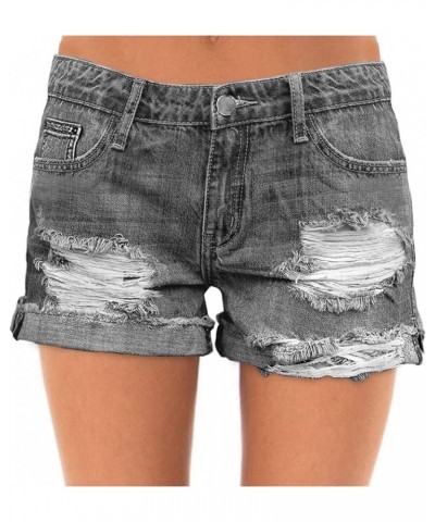 Women's Ripped Mid Rise Stretchy Denim Jeans Shorts Grey $17.39 Shorts