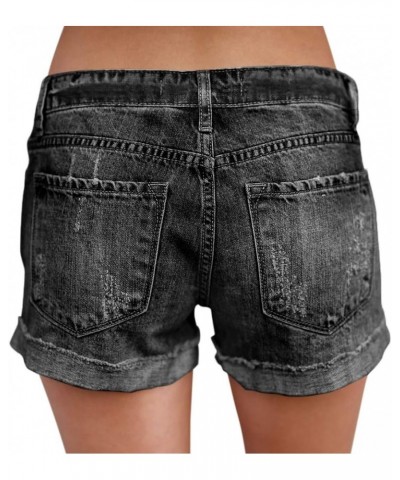 Women's Ripped Mid Rise Stretchy Denim Jeans Shorts Grey $17.39 Shorts