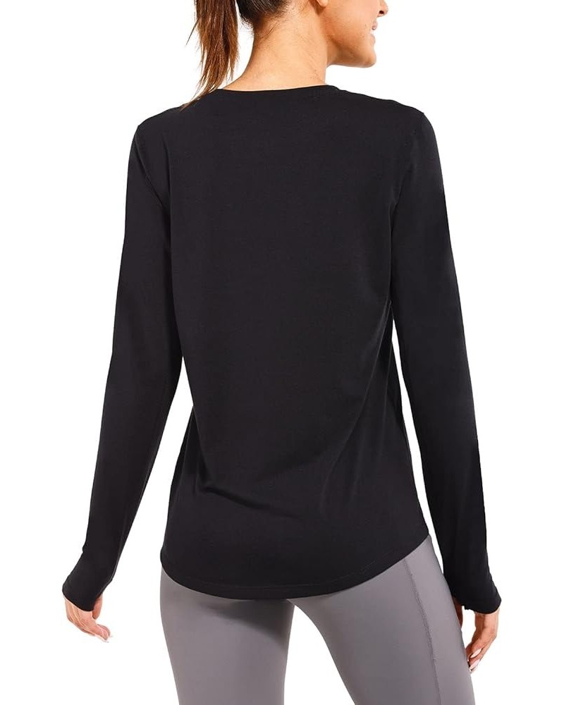 Women's Long Sleeve Workout Shirts Loose Active Tops Running Gym Exercise T-Shirts with Thumb Hole Black $15.50 Activewear