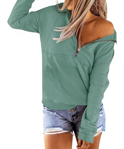 Women's Long Sleeve Lapel Half Zip Up Sweatshirt Solid Stylish Loose Fit Casual Pullover Tops Z7-pocket-sage $14.61 Hoodies &...