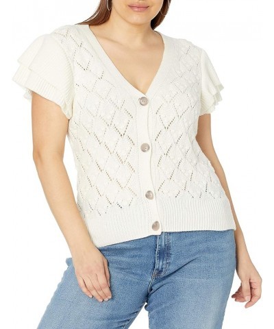 Women's Emma Ruffle-Shoulder Sleeve Cardigan Sweater Whisper White $28.00 Sweaters