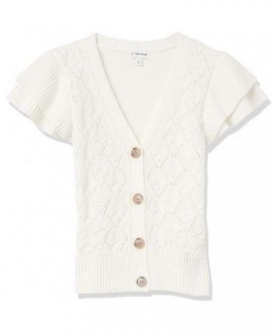 Women's Emma Ruffle-Shoulder Sleeve Cardigan Sweater Whisper White $28.00 Sweaters