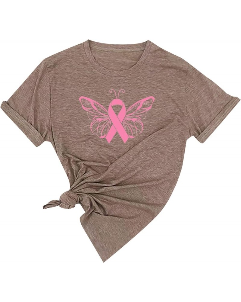 Breast Cancer Shirts for Women Casual Pink Ribbon Graphic Tee Shirts Casual Loose Short Sleeve Awareness Sweatshirt 05 Khaki ...