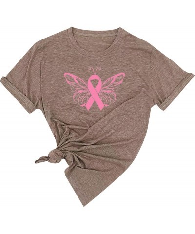 Breast Cancer Shirts for Women Casual Pink Ribbon Graphic Tee Shirts Casual Loose Short Sleeve Awareness Sweatshirt 05 Khaki ...