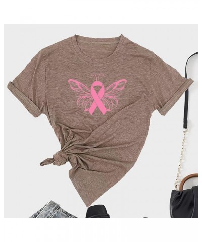 Breast Cancer Shirts for Women Casual Pink Ribbon Graphic Tee Shirts Casual Loose Short Sleeve Awareness Sweatshirt 05 Khaki ...