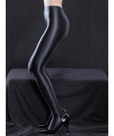 Women Oil Shiny High Waisted Opaque Pantyhose Footed Tights Yoga Pants Training Sports Leggings Black a $8.83 Activewear