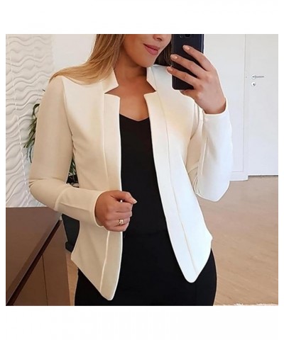 Women Fall Coats Open Front Cardigan Top Notched Collar Suit Office Ladies Blazer Jacket Daily Clothes Plain Work Shirt A-whi...