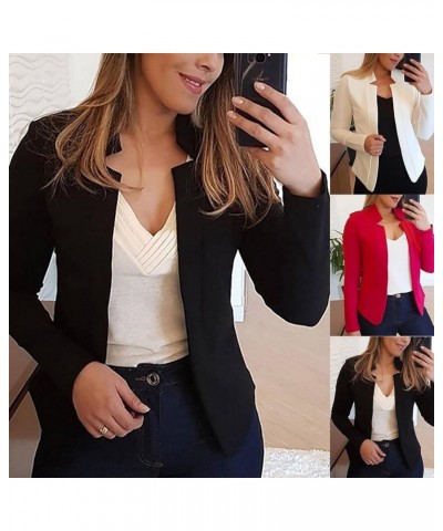 Women Fall Coats Open Front Cardigan Top Notched Collar Suit Office Ladies Blazer Jacket Daily Clothes Plain Work Shirt A-whi...