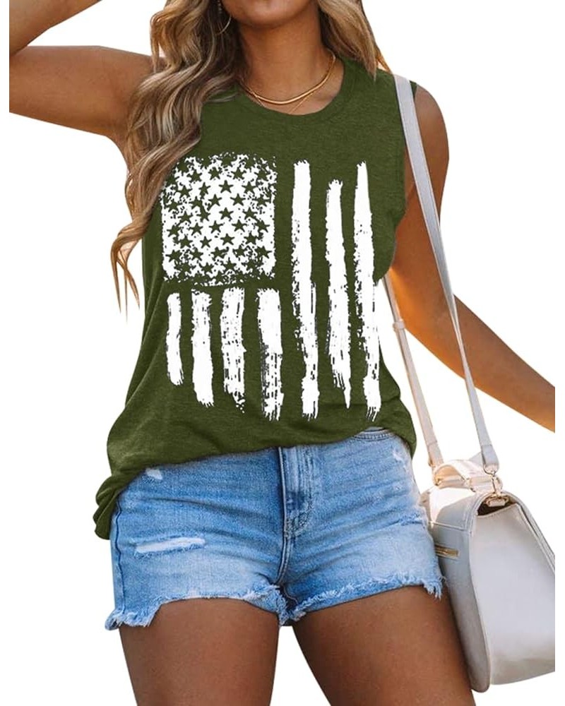 Women's American Flag Tank Tops Fouth of July Summer Shirts Loose Sleeveless Graphic Tee Army Green-1 $10.19 Tops