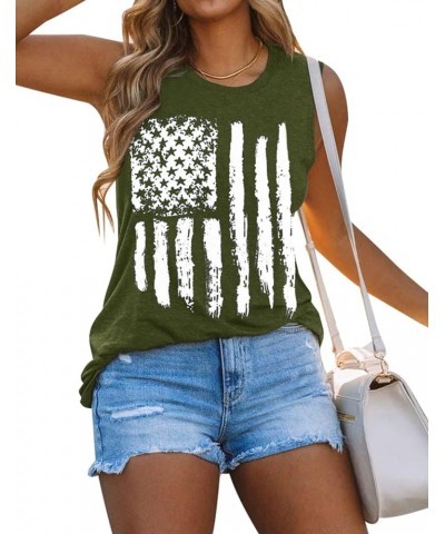 Women's American Flag Tank Tops Fouth of July Summer Shirts Loose Sleeveless Graphic Tee Army Green-1 $10.19 Tops