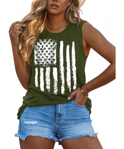 Women's American Flag Tank Tops Fouth of July Summer Shirts Loose Sleeveless Graphic Tee Army Green-1 $10.19 Tops