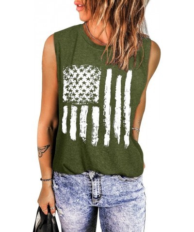 Women's American Flag Tank Tops Fouth of July Summer Shirts Loose Sleeveless Graphic Tee Army Green-1 $10.19 Tops