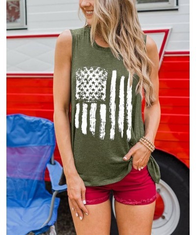 Women's American Flag Tank Tops Fouth of July Summer Shirts Loose Sleeveless Graphic Tee Army Green-1 $10.19 Tops