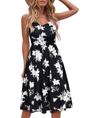 Casual Dresses for Women Sleeveless Cotton Summer Beach Dress A Line Spaghetti Strap Sundresses with Pockets Black, White $9....