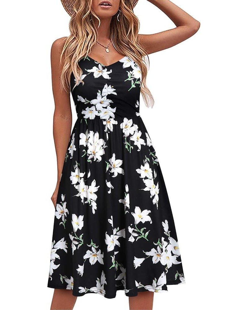 Casual Dresses for Women Sleeveless Cotton Summer Beach Dress A Line Spaghetti Strap Sundresses with Pockets Black, White $9....