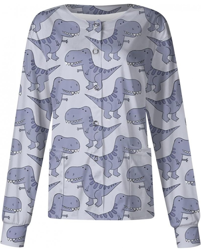 Scrub Jackets for Woman Cute Dinosaur Print Warm Up Sweatshirts Loose Crewneck Casual Pullover Shirt Tops 06-light Purple $10...