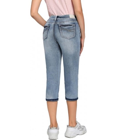 Women's Thick Seams Vintage Slim Fit Stretch Denim Crop Capri Jeans Eilish $17.70 Jeans