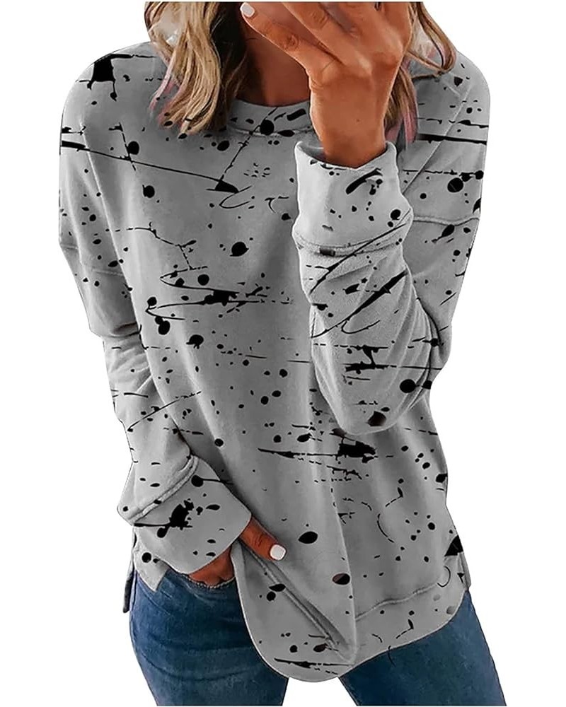 Womens Tops Dressy Casual Round Neck Long Sleeve Sweatshirts Comfy Dressy Printing Pullover Tops Loose Fit Outfits 1-gray $5....