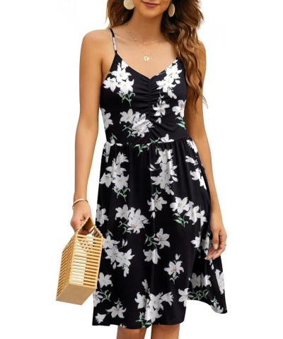 Casual Dresses for Women Sleeveless Cotton Summer Beach Dress A Line Spaghetti Strap Sundresses with Pockets Black, White $9....