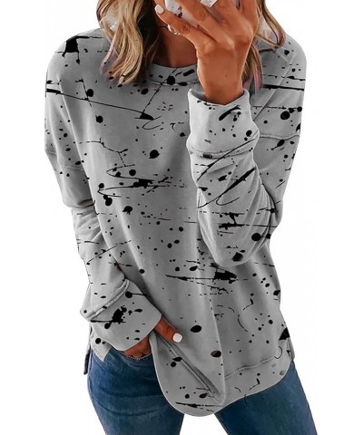 Womens Tops Dressy Casual Round Neck Long Sleeve Sweatshirts Comfy Dressy Printing Pullover Tops Loose Fit Outfits 1-gray $5....